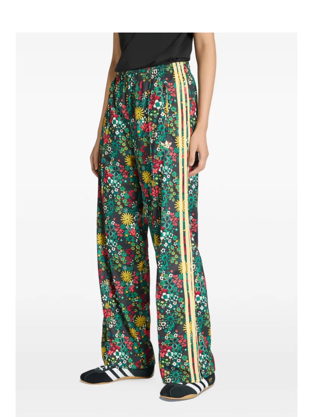 adidas x Liberty of London Green Floral Wide-Leg Track Pants with Yellow Stripes